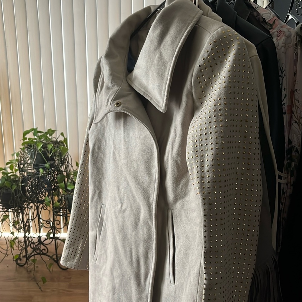 JouJou Cream wool blend gold studded pea coat Medium